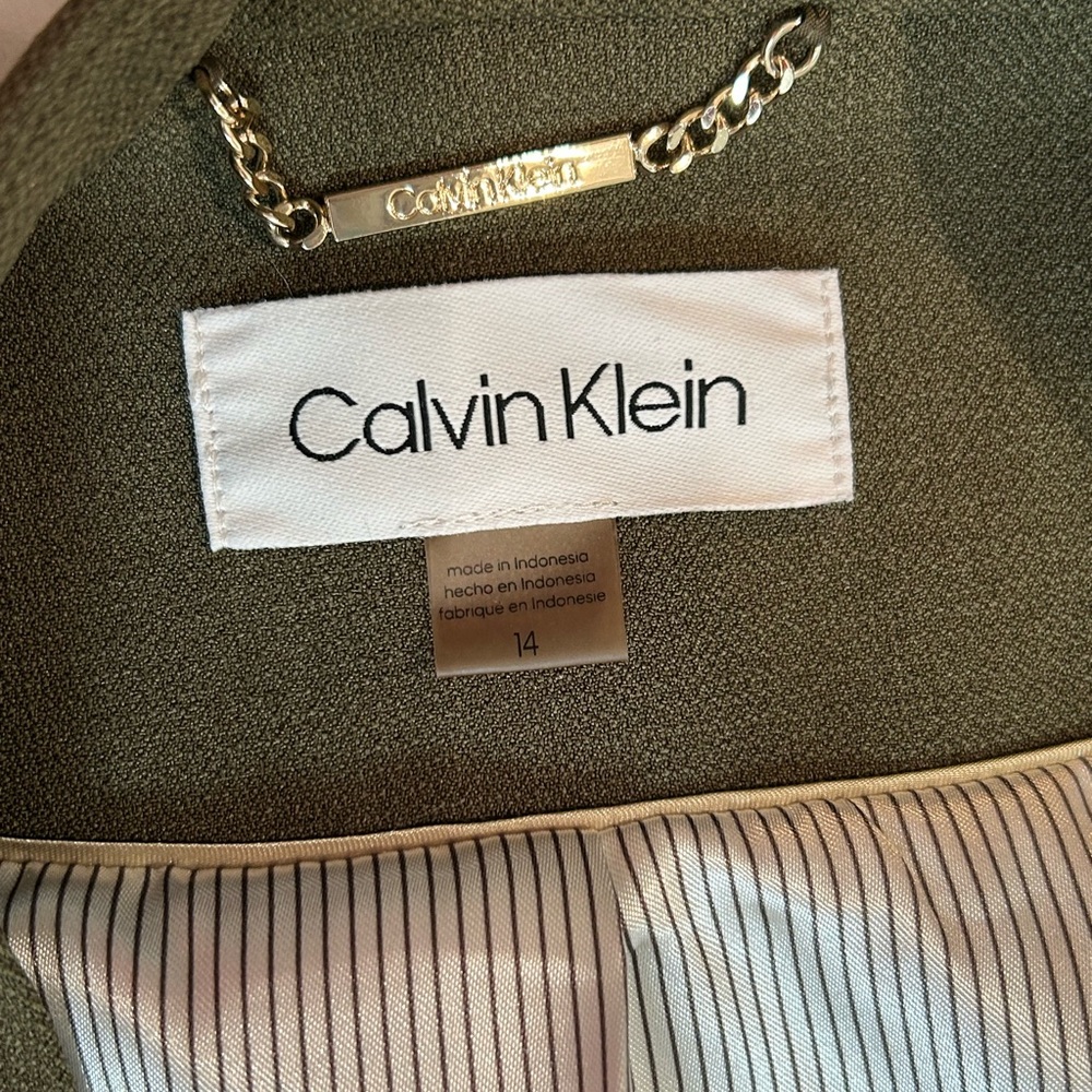 Olive Green Calvin Klein Long Open Blazer 14 - Picture 6 of 8